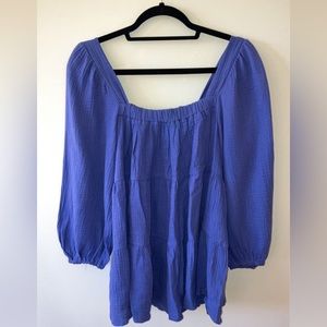 Limelush- She+Sky Dark Periwinkle Square Neck Tiered Gauze Blouse- NWOT